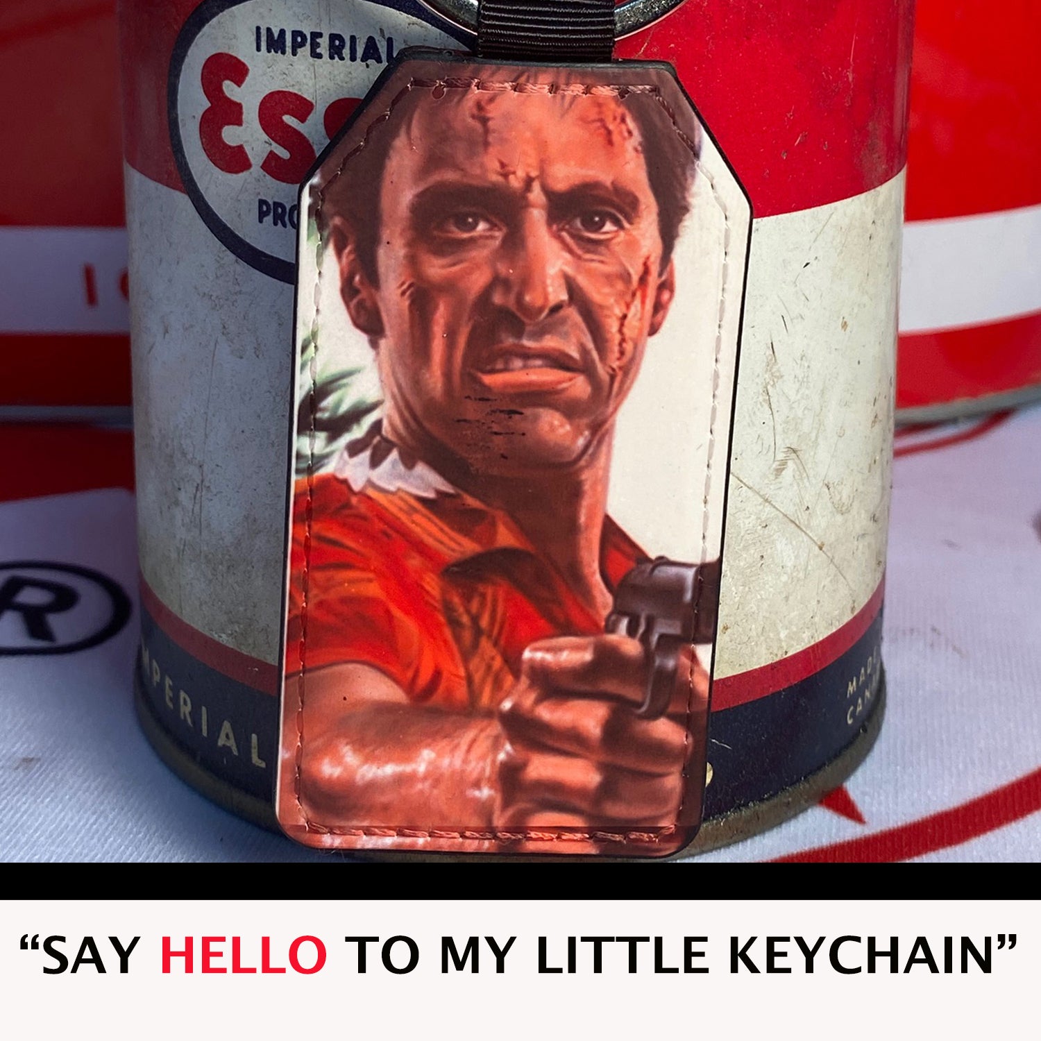 Scarface Leather Art Keychain by Chris Tutty