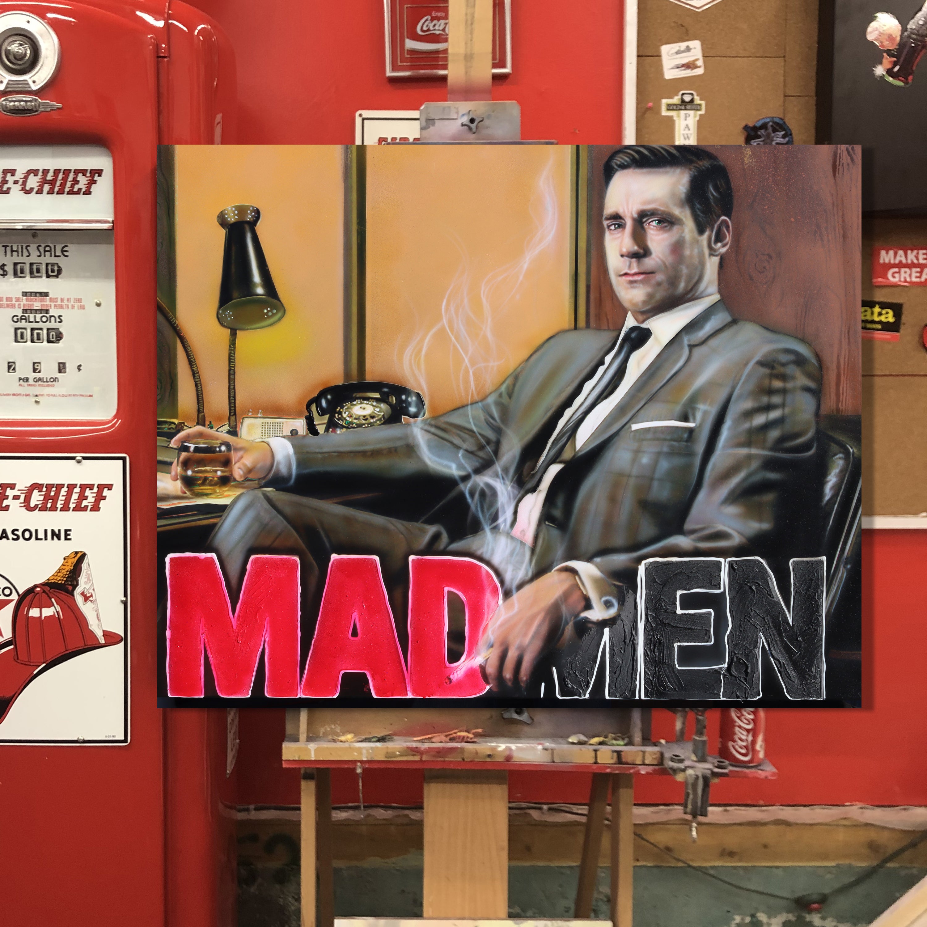 "Mad World" Celebrity Signed Portrait Jon Hamm as Don Draper By Chris Tutty