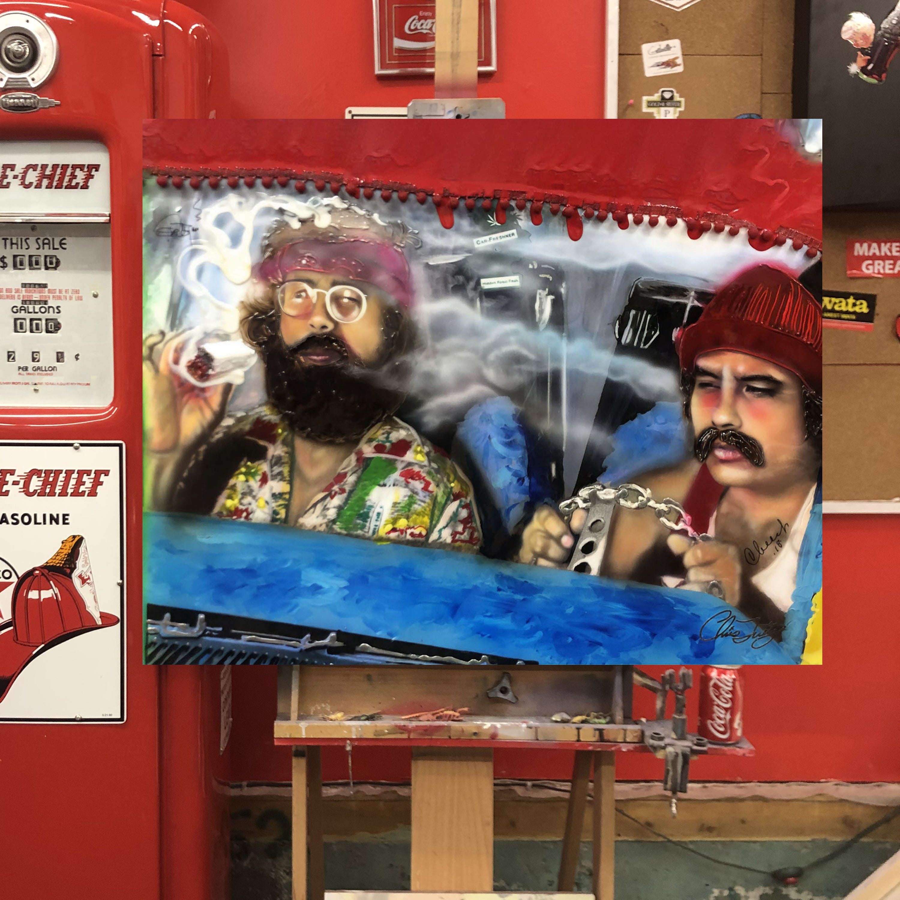 "Up in Smoke" Cheech & Chong signed celebrity portrait by Chris Tutty