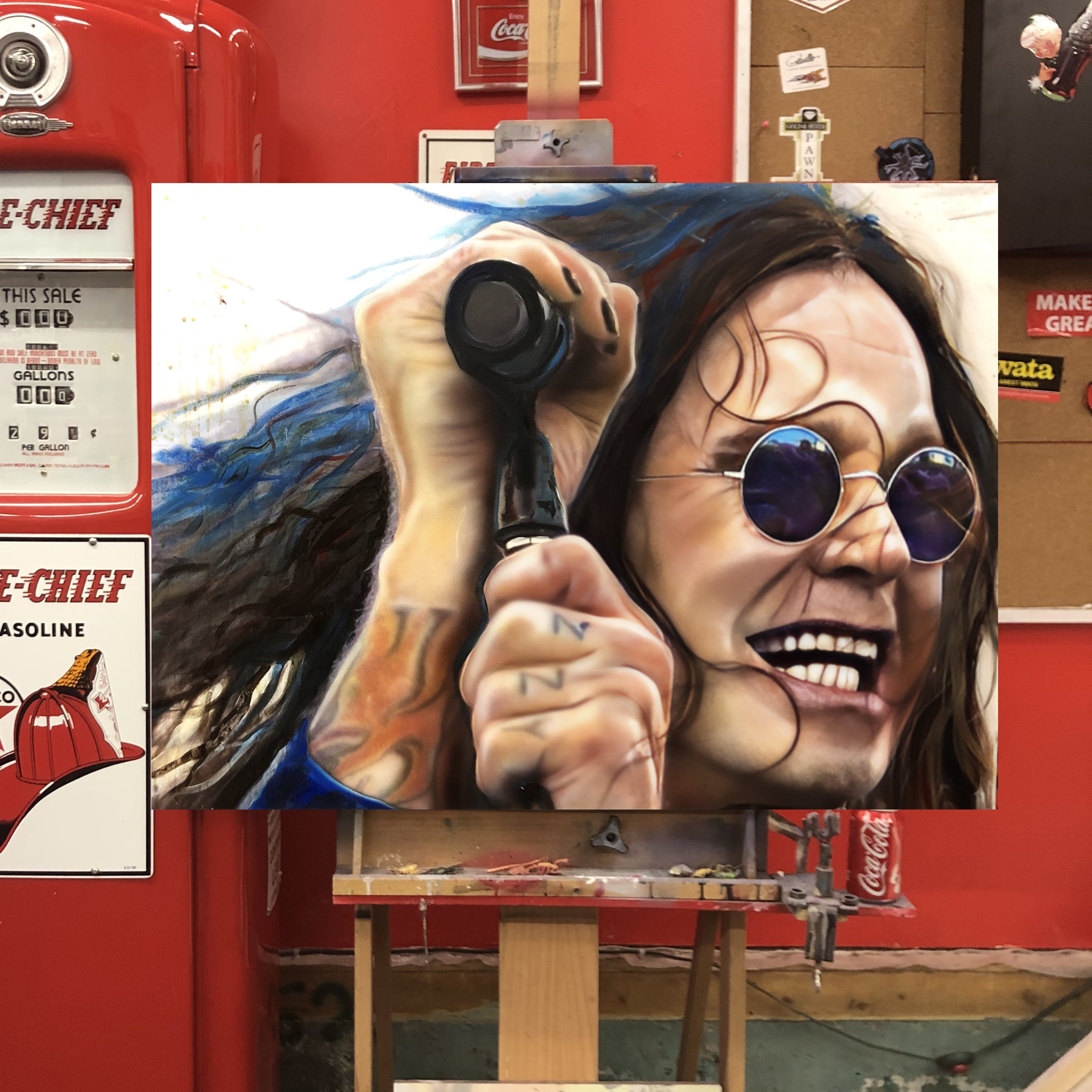 "Prince of Darkness" Ozzy canvas celebrity portrait by Chris Tutty