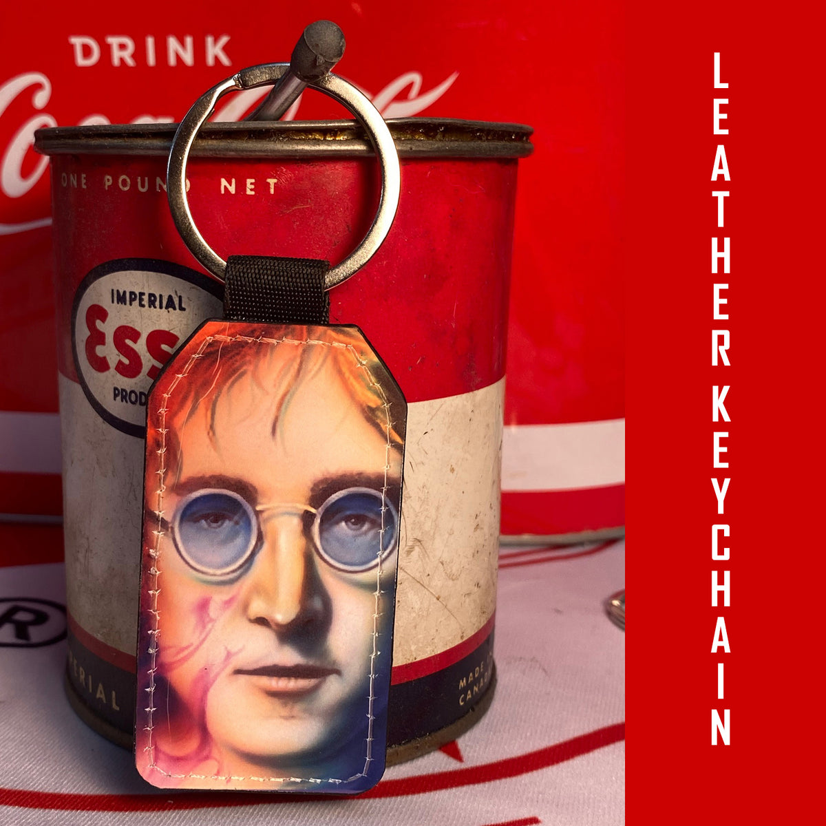 John Lennon Leather Art Keychain by Chris Tutty