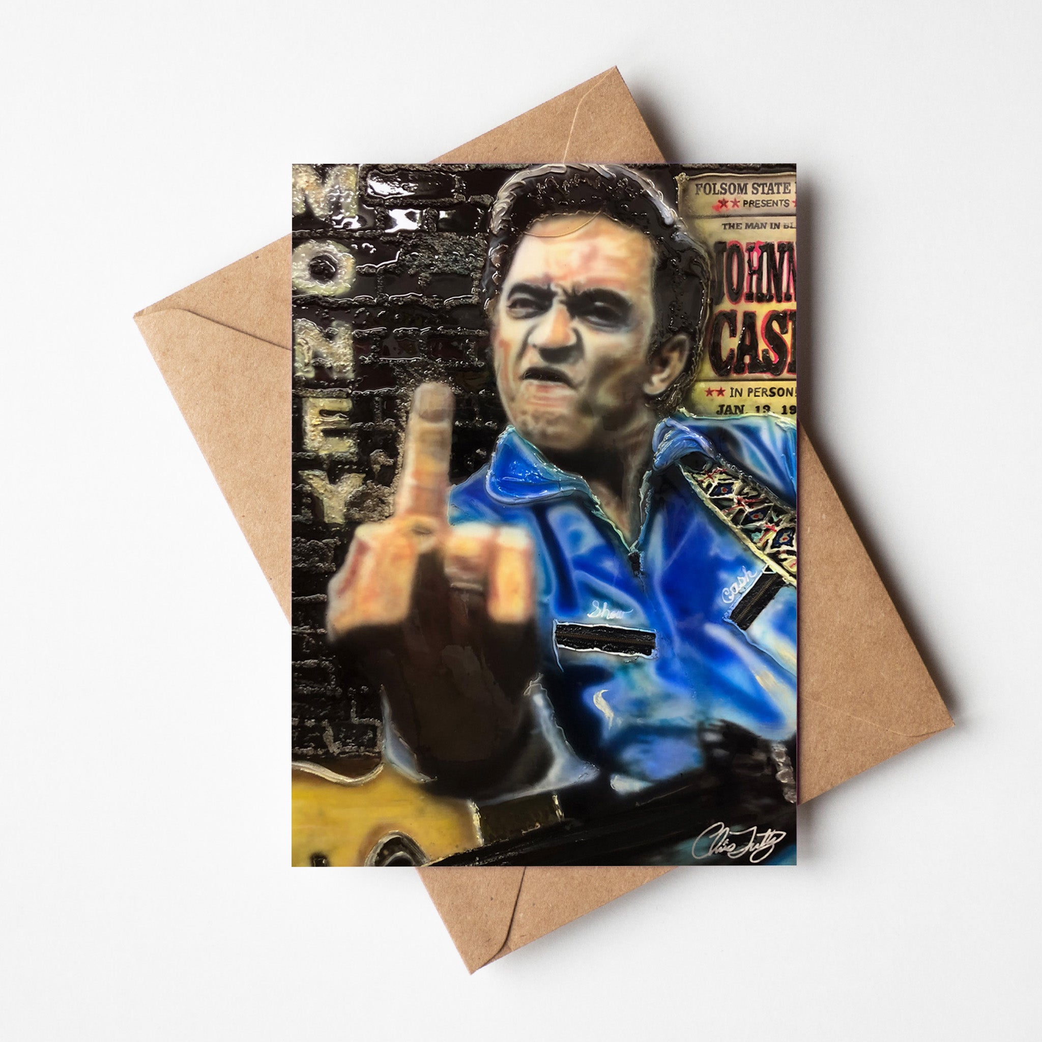 Johnny Cash  "Folsom prison" Greeting card by Chris Tutty