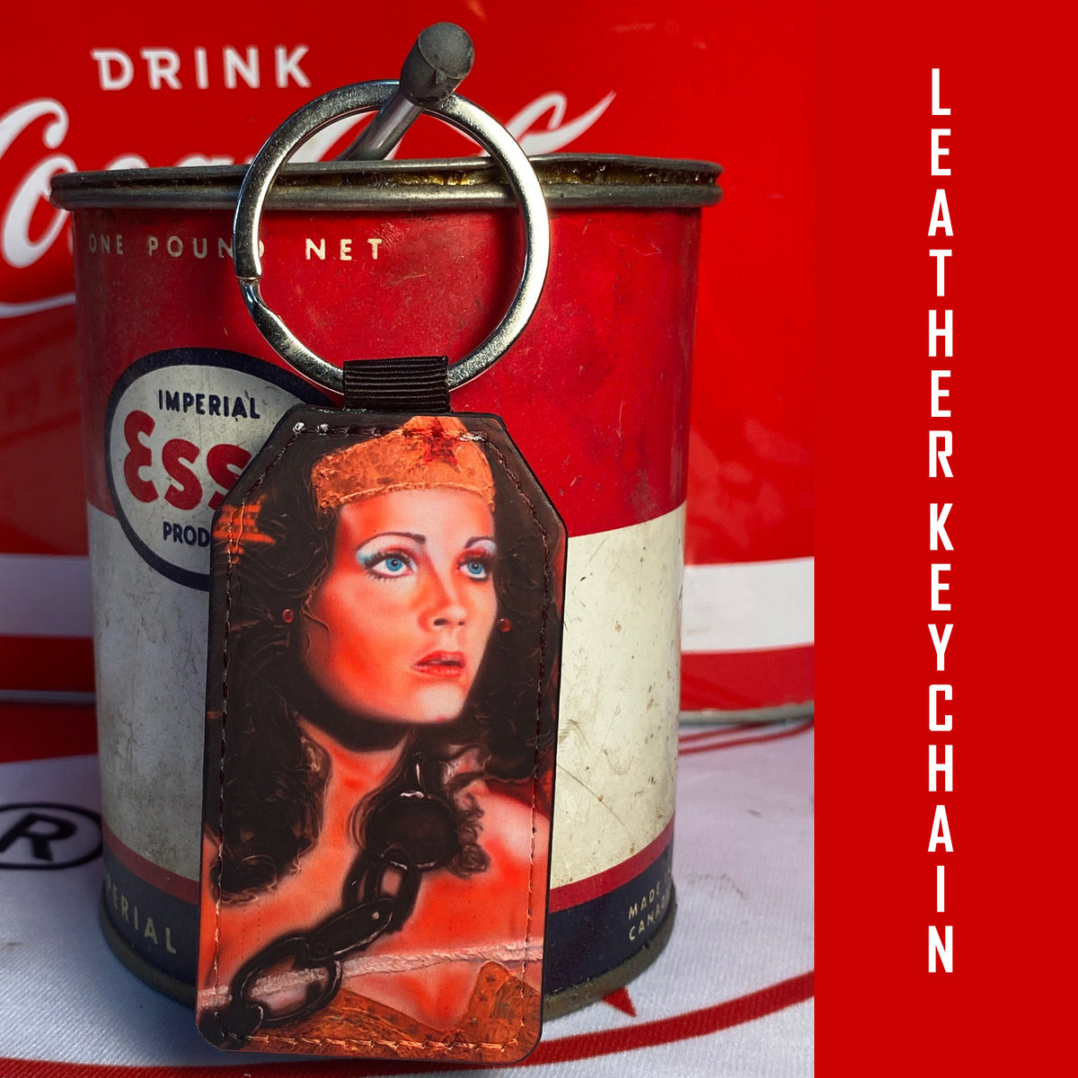 Wonder woman 2 Leather Art Keychain by Chris Tutty
